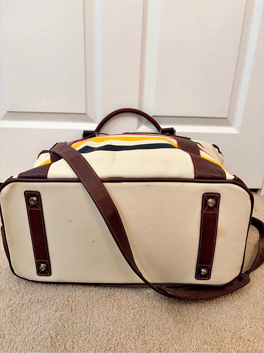 Pendleton Glacier Stripe Long Canvas Weekender Tote Cream & Brown - Picture 3 of 7